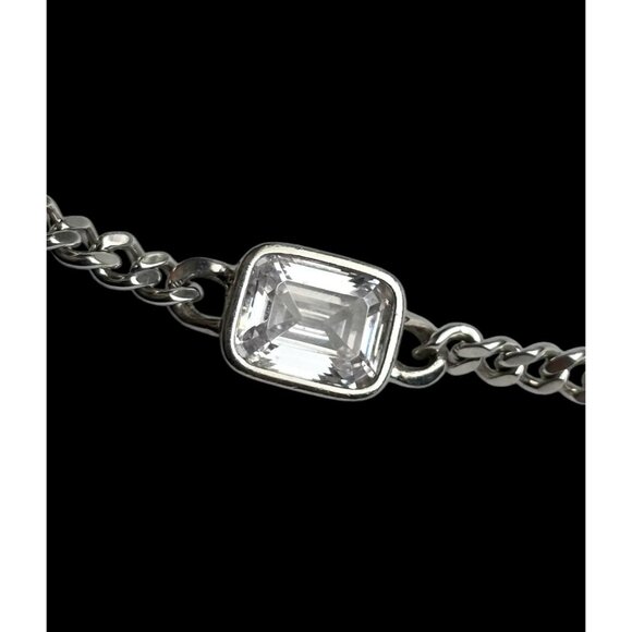 New Tocara Sterling Silver Bracelet DiAmi Crystal Oblong Centerpiece Curb Chain - Picture 4 of 10